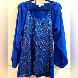 AMERICAN GLAMOUR BADGLEY MISCHKA blue sequins blouses top Sz XS